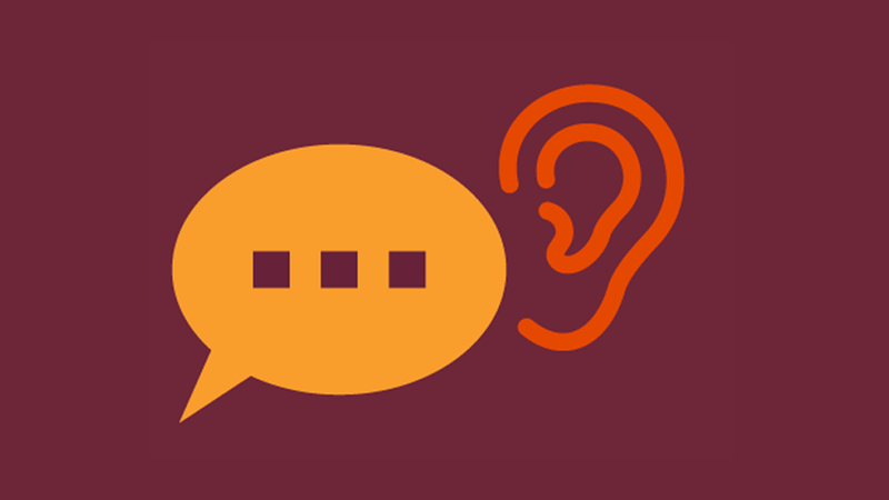 An ear and speech bubble