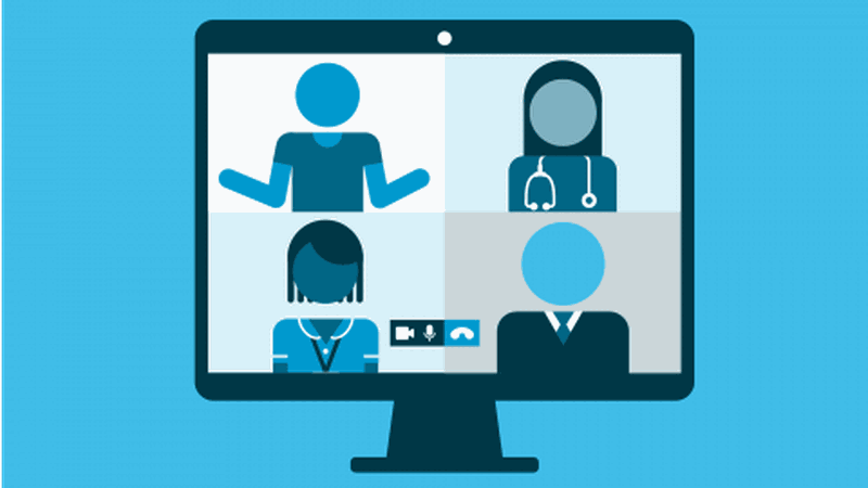 A team on a virtual call