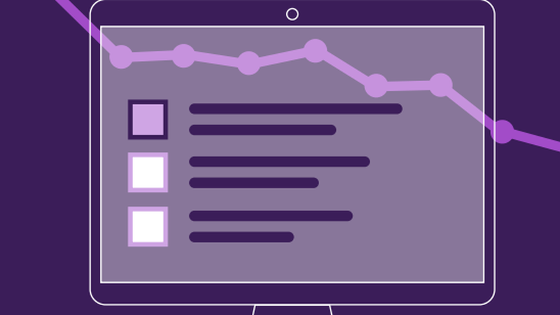 A computer screen with a survey on it, with a trendline going downwards