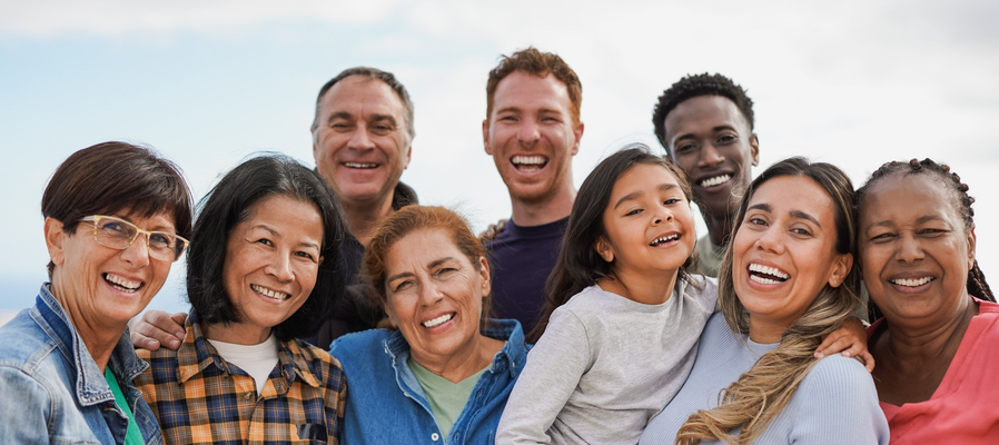 Image of a diverse group of people smiling