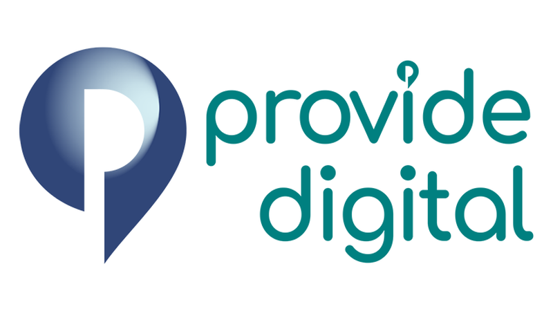 Logo of "Provide Digital" with a stylized "P" design in blue next to teal text on a white background.
