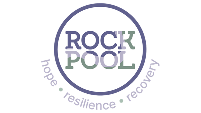 Logo with "Rock Pool" in bold letters inside a circle. Below, it reads "hope • resilience • recovery" in a circular path.